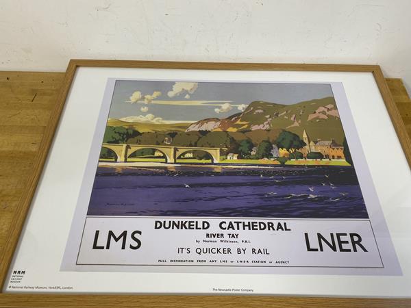 A reproduction LNER and LMS travel poster Dunkeld Cathedral retailed by the National Railway museum,