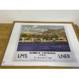 A reproduction LNER and LMS travel poster Dunkeld Cathedral retailed by the National Railway museum,