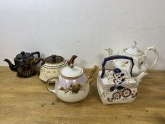 A collection of teapots including a Motto Ware which measures 13cm high, a Ridgeway teapot (5)