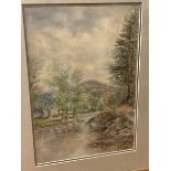 M J Banks, cows crossing river, watercolour, signed and dated 1925 bottom right, measures 39cm x