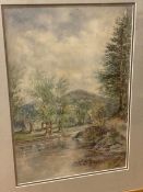 M J Banks, cows crossing river, watercolour, signed and dated 1925 bottom right, measures 39cm x