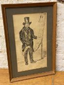 Early 20th school, pencil drawing of gentleman in top hat, signed indistinctly bottom right,