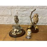 A Border Fine Arts sculpture Little Owl and Owlet, on base, measures 18cm high and another owl which