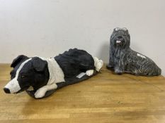 Two garden figures of dogs, one Border Collie, the other a Shih Tzu, both painted, the Shih Tzu