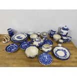 A mixed lot of blue and white china including Royal Doulton Norfolk pattern, including teapot