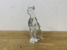 A Baccarat clear glass model of seated jungle cat engraved Baccarat height 16cm