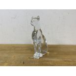 A Baccarat clear glass model of seated jungle cat engraved Baccarat height 16cm