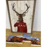 A Fab Funky stag wearing christmas jumper, mixed media, signed bottom left, measures 64cm x 43cm