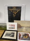 A mixed lot including a 19thc print of Malvoli from Twelth Night, measures 26cm x 36cm, a Pablo