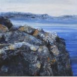 Patricia Reith (Scottish, Contemporary), "Iona, Dark Rocks", signed lower left, oil, framed. 28cm