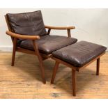 Gianluigi Landoni for Vibieffe (Italy), a Fast 1000 walnut armchair and ottoman, the walnut frame