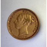 A Victorian shield-back half sovereign, 1884.