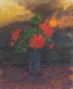 •Leszek Muszynski R.B.A. (Polish, 1923-2012), Geraniums and Setting Sun, signed lower right, pastel,