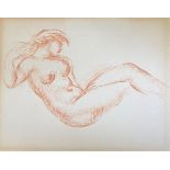 Attributed to Aristide Maillol (French, 1861-1944), Reclining Nude, sanguine drawing on paper,