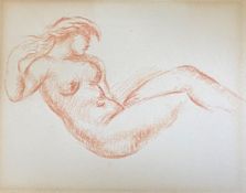 Attributed to Aristide Maillol (French, 1861-1944), Reclining Nude, sanguine drawing on paper,