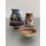 A group of Aldermaston pottery vessels comprising: an Alan Caiger-Smith small vase, of tapering