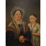 English Naive School, second quarter of the 19th century, Portrait of a Mother and Child, half-