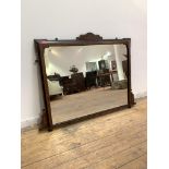 An Edwardian overmantel mirror, the floral boxwood inlaid surmount over cavetto moulded frame inlaid