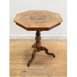 A Victorian walnut occasional table, the octagonal top with inlay of Tunbridge type, above a