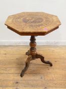 A Victorian walnut occasional table, the octagonal top with inlay of Tunbridge type, above a