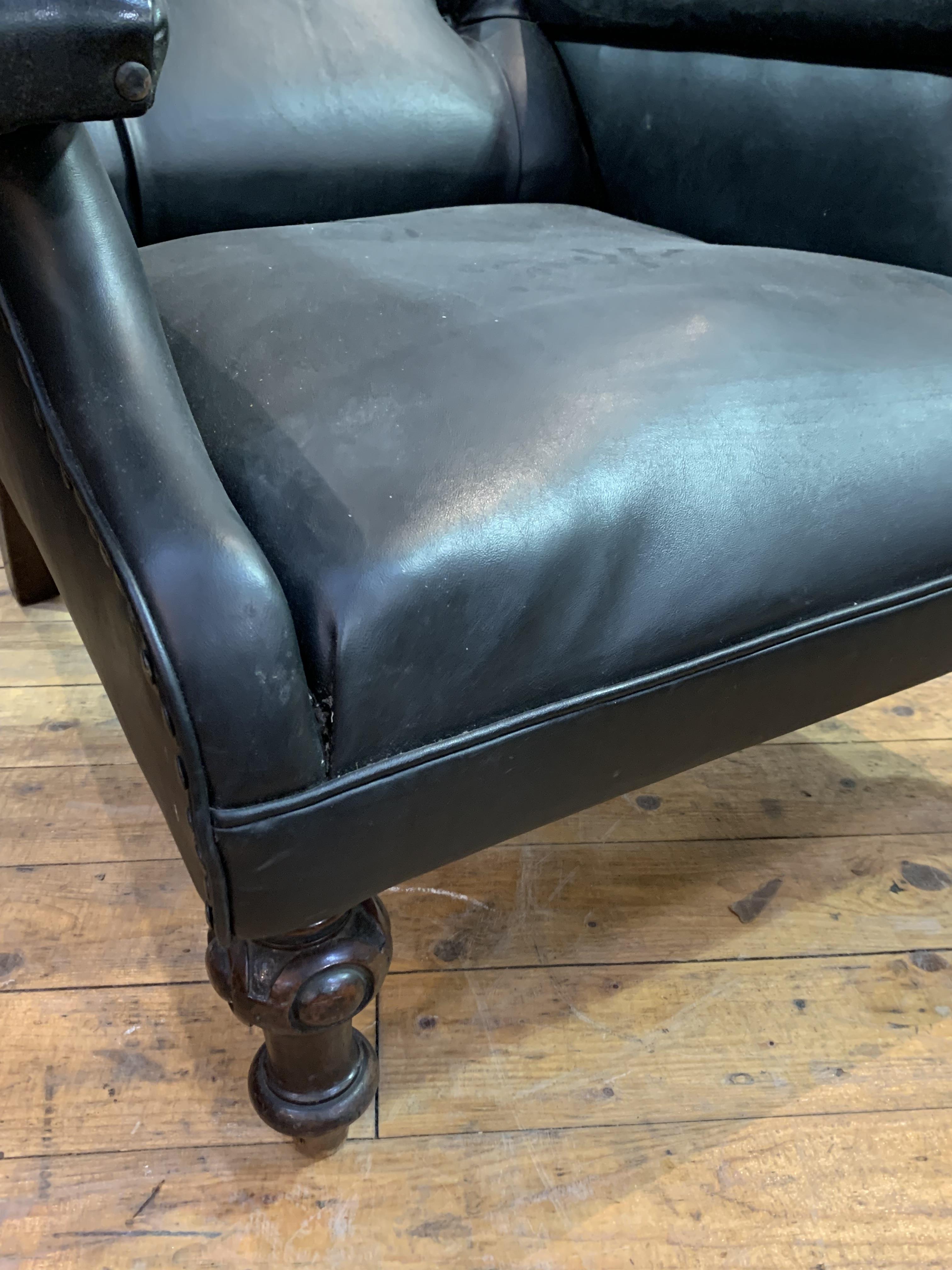 A pair of William IV club chairs, later upholstered in buttoned black faux leather, raised on lobe - Image 3 of 3
