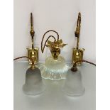 An Art Nouveau style brass and vaseline glass hanging light, in the manner of W.A.S. Benson, the