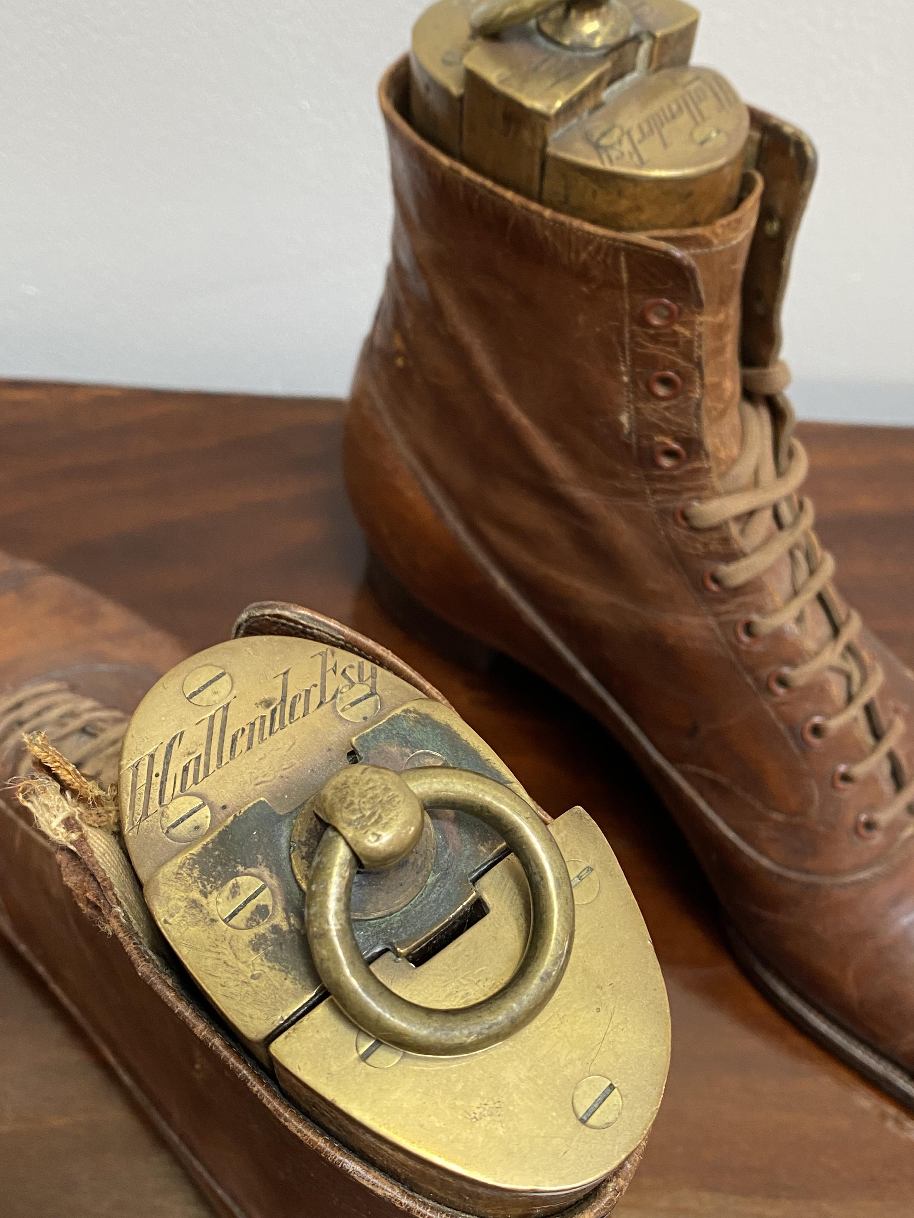 A pair of gentleman's brown leather ankle boots, c. 1900/1910, with their original brass-mounted - Image 2 of 2