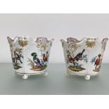 A pair of large Dresden porcelain cachepots in the Meissen taste, c. 1900, each with scalloped