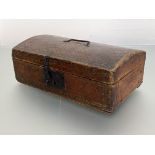 A stamped leather dome-top box, 18th century, of rectangular form, the hinged cover with swing
