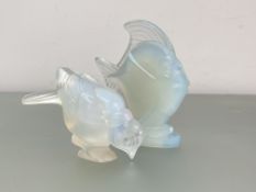Two 1930's Sabino opalescent glass models or paperweights: the first an angel fish, with moulded