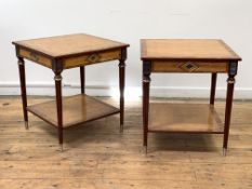 Theodore Alexander 'Hermitage' range, a pair of Karelian birch and mahogany lamp tables, each with