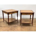 Theodore Alexander 'Hermitage' range, a pair of Karelian birch and mahogany lamp tables, each with