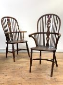 A 19th century elm and ash Thames valley Windsor elbow chair, the double hoop, spindle, and splat
