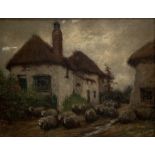 John Robert Keitley Duff R.I. (British, 1862-1938), Sheep by a Thatched Cottage, signed lower right,