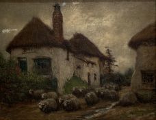 John Robert Keitley Duff R.I. (British, 1862-1938), Sheep by a Thatched Cottage, signed lower right,