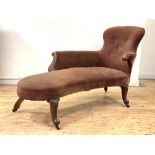 A mid-19th century mahogany chaise longue, the buttoned back, arm and seat upholstered in brown