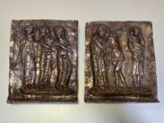 A pair of white metal mounted relief panels reproducing elements from The Reliquary of St.