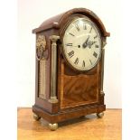 A Regency period and later bracket clock, the mahogany and rosewood case with satinwood banding