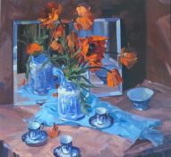 •Helen Turner P.A.I. (Scottish, b. 1937), "Reflections", a still life with poppies, signed lower