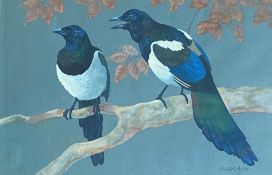 •Ralston Gudgeon R.S.W. (Scottish, 1910-1984), Magpies perched on a Branch, signed lower right,