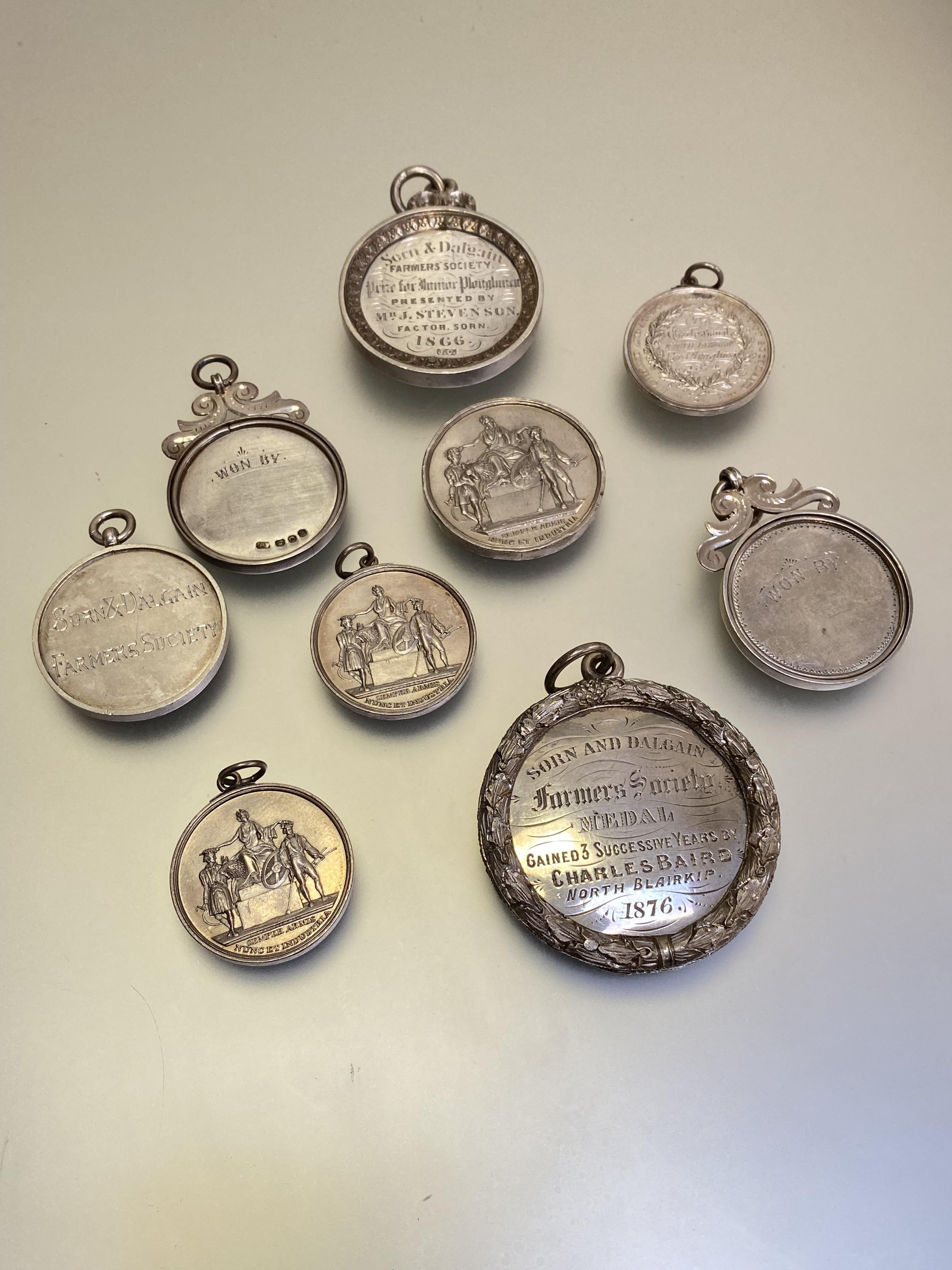 A group of late 19th century silver and white metal agricultural medals and fobs, the largest from - Image 2 of 2