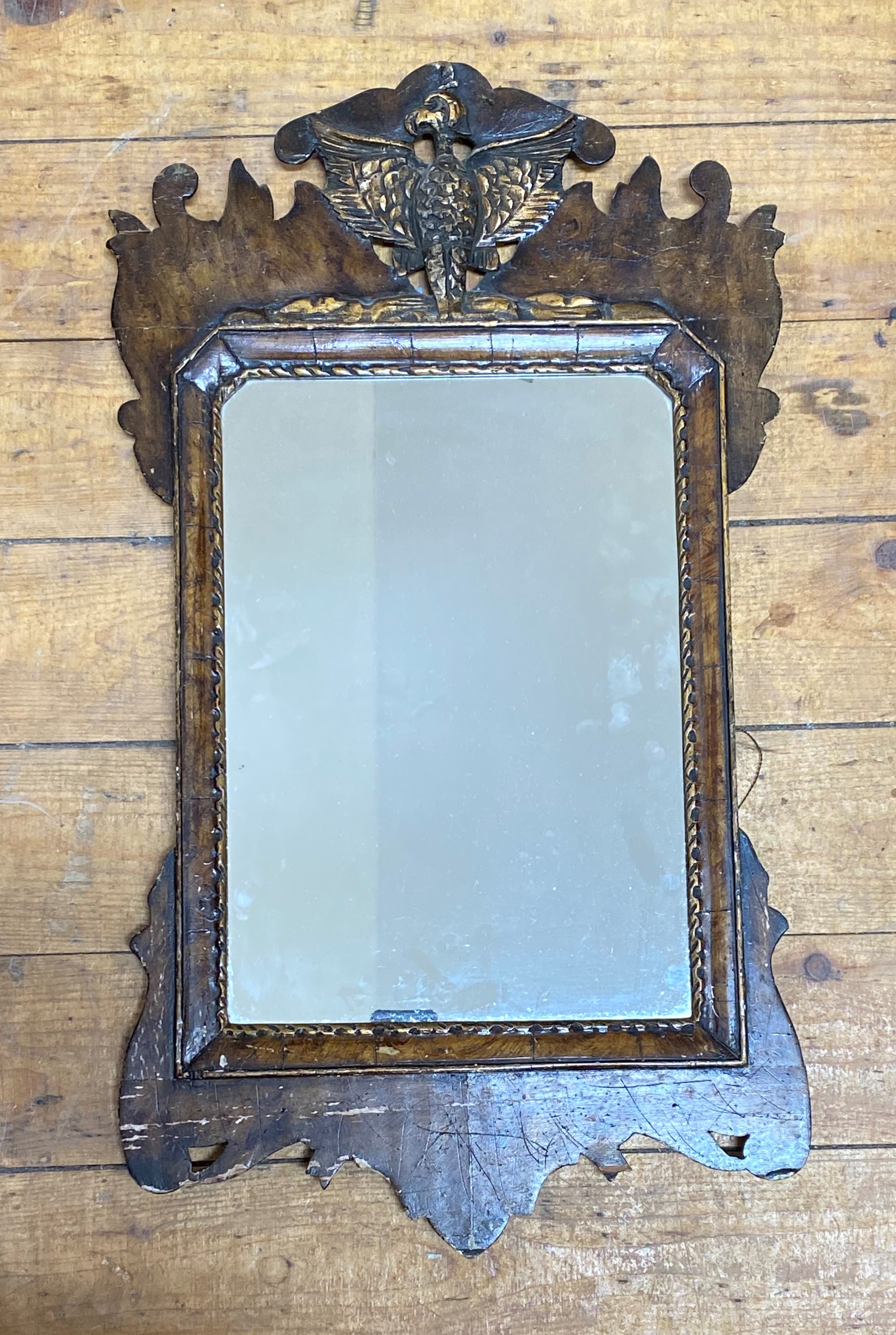 A grain-painted fretwork mirror, the shaped plate within a parcel-gilt cushion-moulded slip, the - Image 2 of 3