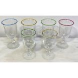 A partial set of Lindean Mill drinking glasses, comprising four goblets and two smaller wines,