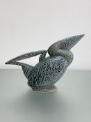 •Anthony Theakston (British, b. 1965), Bird Jug, salt-glazed stoneware, mottled blue and grey,