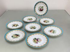 A set of eight Minton fruit-painted dessert plates, c. 1870-80, each painted to the well with