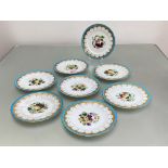 A set of eight Minton fruit-painted dessert plates, c. 1870-80, each painted to the well with