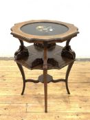 An Edwardian rosewood book table, the serpentine top centred by a Pietra Dura panel, inlaid with