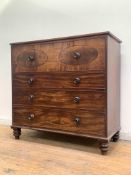 A George IV mahogany chest of drawers, the hinged top with reeded edge lifting to reveal a plain