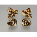 A pair of 9ct gold earrings, each modelled as vine leaves and grapes, the screw post fittings