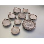 A group of late 19th century silver and white metal agricultural medals and fobs, the largest from